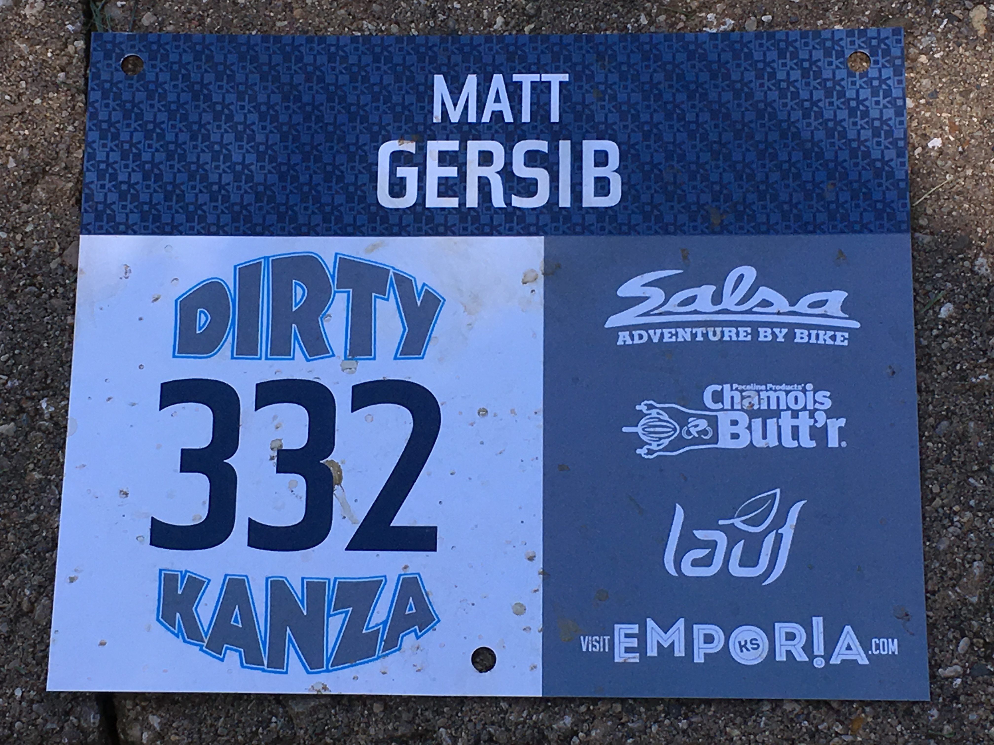 2017 Dirty Kanza 200 number plate, Matt Gersib