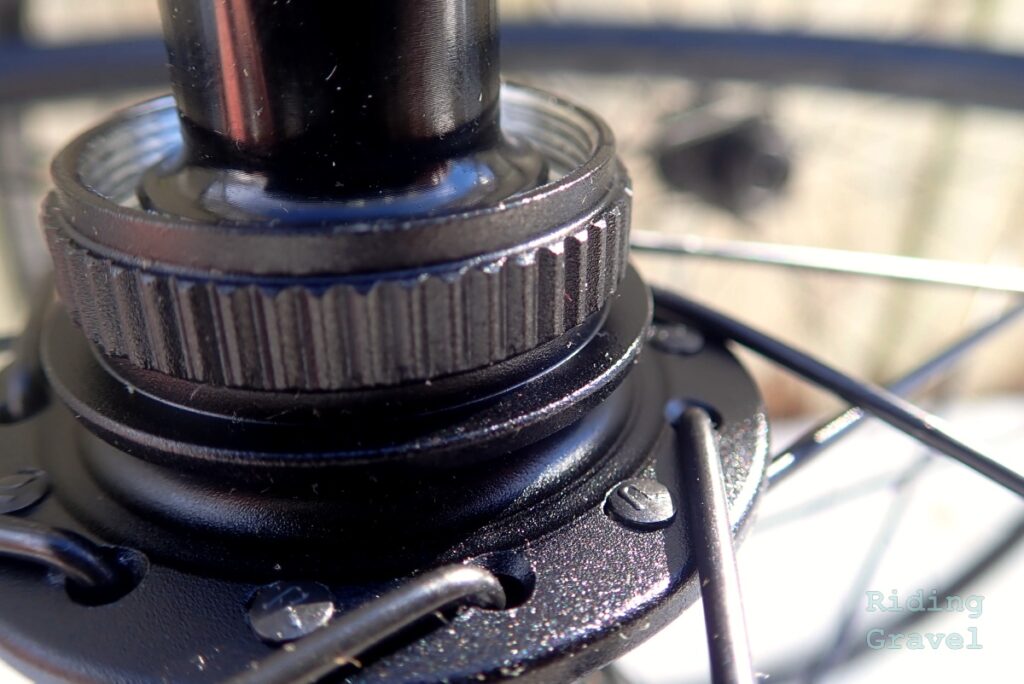 Detail of the hub on the WTB Proterra wheels