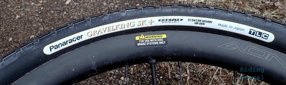 Detail image of the hot parch on the Panaracer Gravel King SK 650B tire.