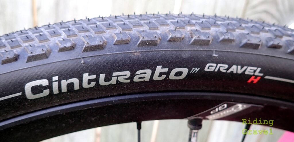 A detail shot of the Pirelli Cinturato Gravel H tire