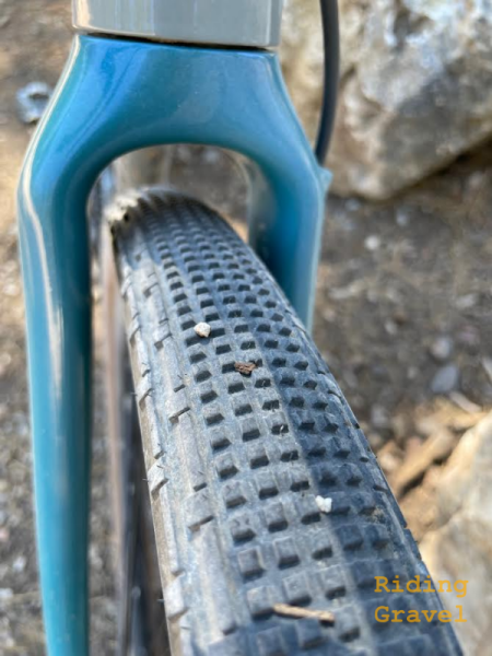 The Panaracer Gravel King tire shown on the Masi Brunello 