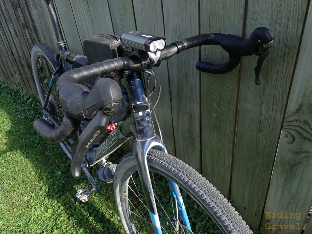 A frontal view of a Spano Drop Bar on a bicycle