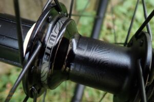 A close up detail shot of the WTB CZR rear hub when the wheels were new.