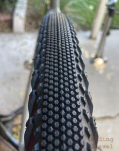 Detail image of the Alluvium Pro tread mounted. 