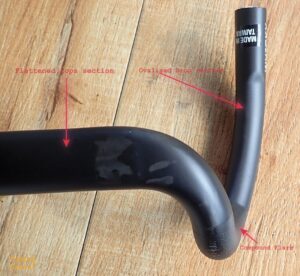 Ergonomic features of the Spano Drop Bar pointed out in this detail of the bar. 