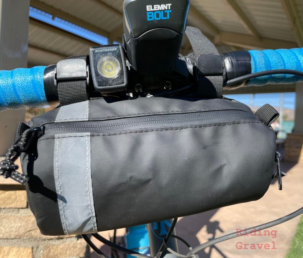 A Close up of the Lead Out Bags Bar Bag on a bike