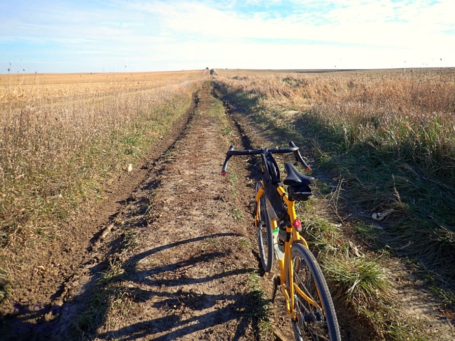 A yellow bicycle on a dirt road in a rural setting