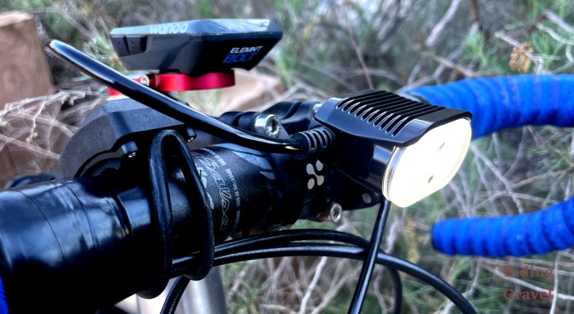 Front 3/4's view of the GloWorm light mounted on Grannygear's bike.