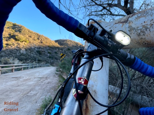 GloWorm Alpha G1.0 RF light on Grannygear's bike in a rural setting