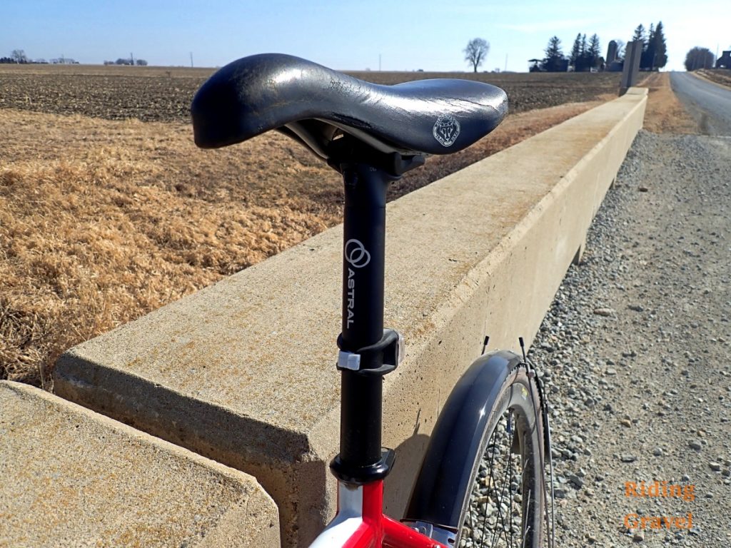 Astral seat post on a bike in a rural setting