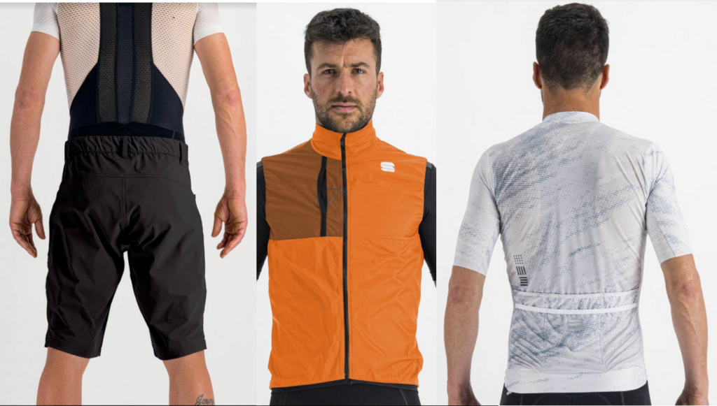 Tryptic image showing a model wearing some Sportful gear.