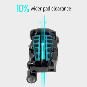 A graphic showing the improved pad to rotor clearance on the new 105 brake calipers. 