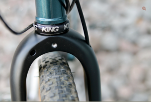 Detail shot showing the Wilde Bikes Wayfinder fork crown