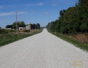 Rural gravel road scene.