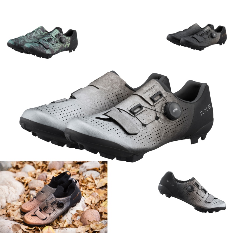 The new range of gravel shoes from Shimano - The RX8R (Lower Left) and the RX801