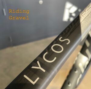Detail of top tube showing the Lycos decal. 