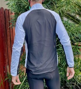 The rear view of the Bontrager Circuit Windshell Cycling Jacket as worn by Grannygear.