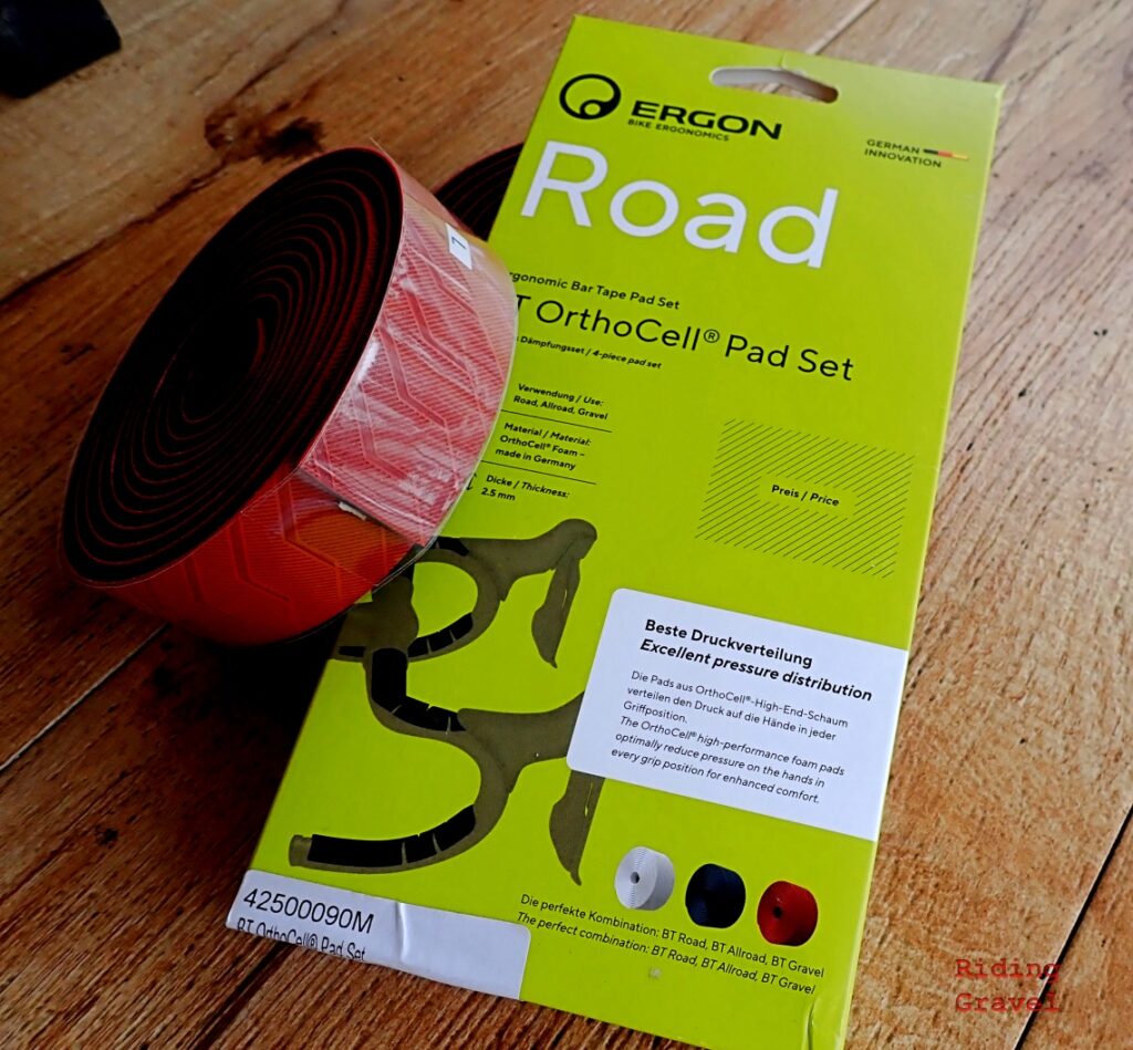 Retail packaging for the BT Orthocell handlebar pads and one row of Ergon tape. 