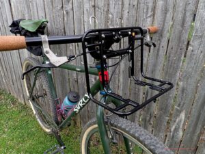 The Velo Orange bar and rack set up on a bicycle.