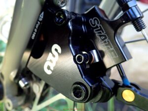 Close up of the All-Road Disc Caliper on the bike. 