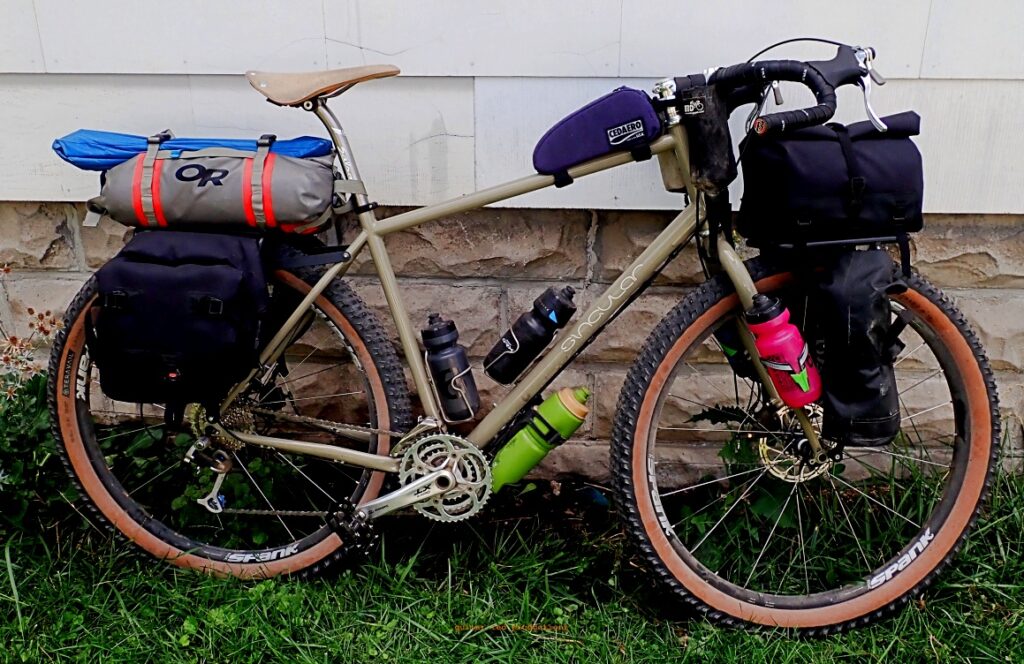 A Singular Cycles Gryphon kitted out in Bike packing mode.